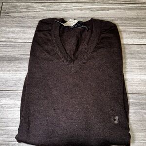 VINTAGE Express Men's Brown Tight-Knit Pullover Sweater V-Neck  Size M